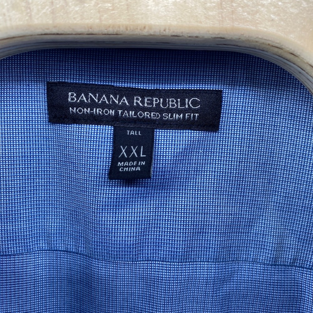 Banana Republic Mens XXL Tall Non-Iron Tailored Slim Fit Blue Micro Check Shirt - Picture 4 of 7